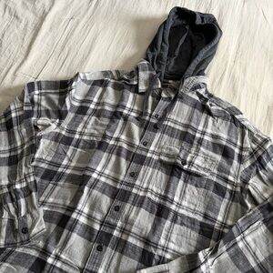 American Eagle Plaid Flannel Hoodie Super Soft Black White Men’s Large Grunge